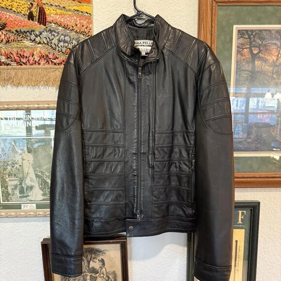 Vera Pelle Other - Vintage 80s RARE Vera Pelle Italian Black Leather Bomber Jacket Size Women’s XL